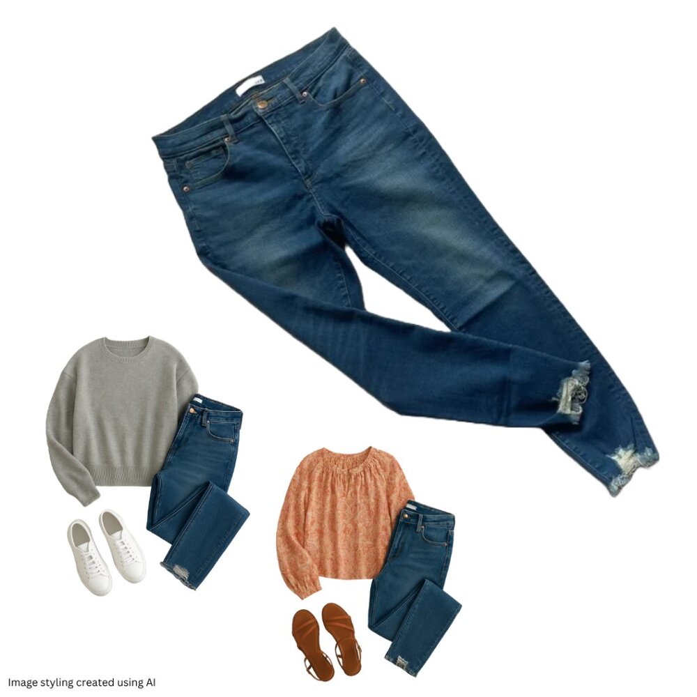 LOFT EUC Classic Blue Skinny Crop Jeans for Women with Distressed Hem Size 10